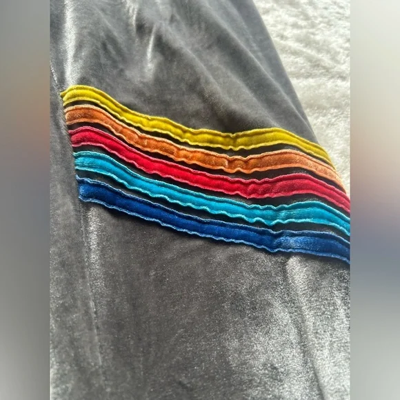 Aviator nation look alike Gray Velvet Joggers with Rainbow Stripe - Picture 2 of 6